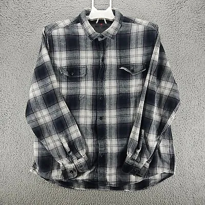 Woolrich Shirt Men XL Black & White Plaid Flannel Button Up Long Sleeve Cotton • $18.99