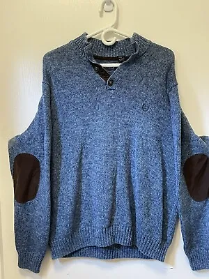 Chaps Blue Pullover Sweater With Brown Elbow Patches XL • $22