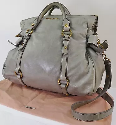 Auth MIU MIU Gray Vitello Lux Leather 2-Way Shoulder Bag Purse #56501 • $233.10