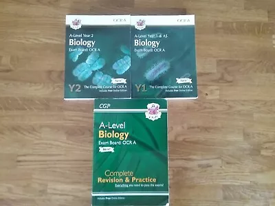 3 Books A-Level Biology OCR A Year 1  & AS +Year 2+CGP Revision & Practice   • £7