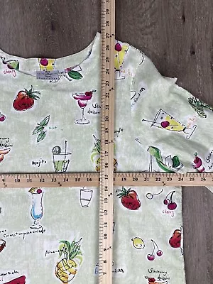 Vintage Women's Hot Cotton By Marc Ware Linen Classic Drink Print 3/4 Sleeve Top • $44.97