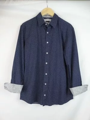 Nick Graham Men's Shirt Large Blue Polka Dot Stretch Long Sleeve Button Down Top • $24.95