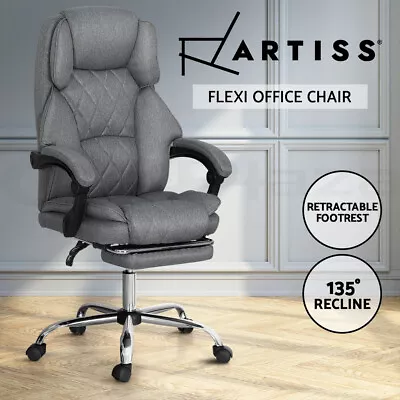 Artiss Executive Office Chair Computer Gaming Chairs Fabric Footrest Grey • $129.95