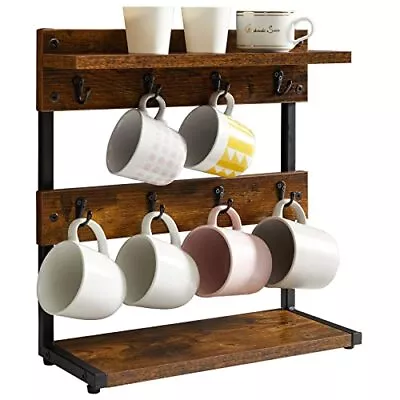 IBUYKE Rustic Coffee Mug Holder Stand 2 Tier Countertop Mug Tree Holder Rack ... • $34.75