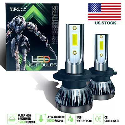 H7 2PCS LED Headlight Bulbs Hi/Low Beam White 6000K High Power 12000LM • $8.40