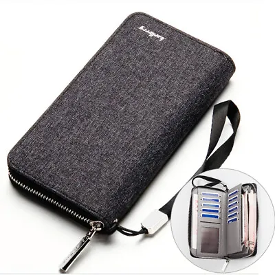 Men's Fashion Canvas Zipper Long Wallet Multi Card Cash Change Bag Handbag Gift • $11.69