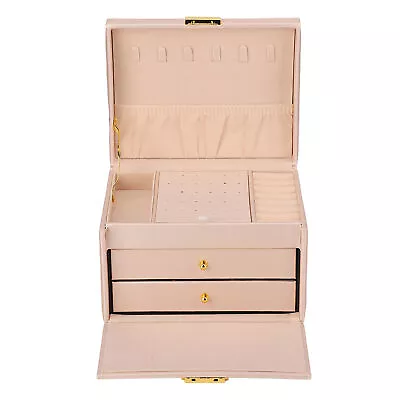 Jewelry Box 3 Layer Jewelry Storage Box With Lock For Earrings Ring Necklace • $57.23