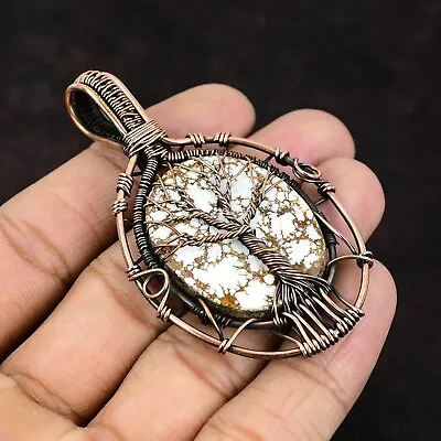 Wild Horse Magnesite Copper Wire Wrapped Tree Of Life Pendant 2.87  • $18