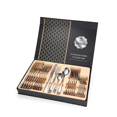 Cutlery Set 24pc Tableware Steak Knife Stainless Steel Dinner Gift Box Silver  • $35.09