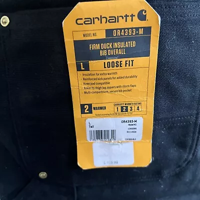 New Carhartt OR4393-M Firm Duck Insulated Bib Overall Men’s Large Tall Black • $40