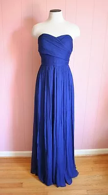 J Crew Arabelle Long Dress Silk Chiffon 0 Dark Cove Blue Gown $365 • $119.95