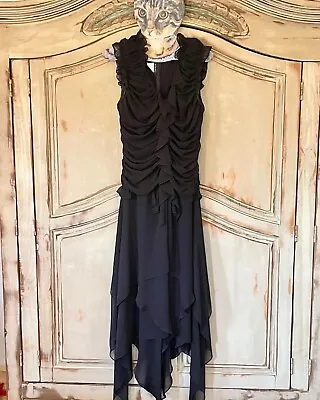 Vintage Black Dress Medium Sleeveless Asymmetrical Layered Halloween Witch Dress • $85