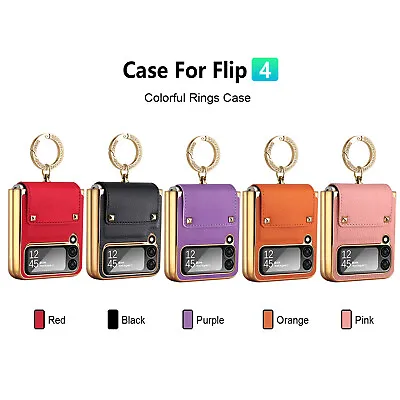 $27.93 • Buy For Samsung Galaxy Z Flip4 3 5G Slim Shockproof PU Leather Ring Stand Case Cover