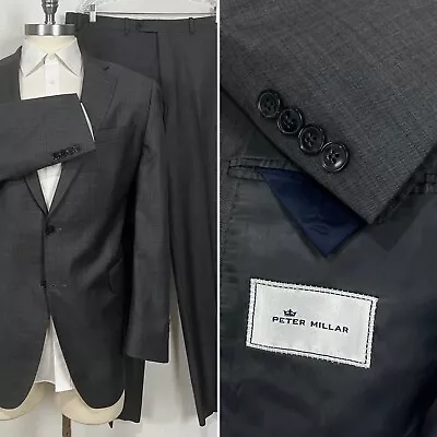 Peter Millar Charcoal Gray Sharkskin Weave Men’s Suit 46L 46T- Flat Pants 42x31 • $129.99