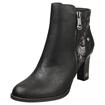 Mustang Side Zip Heel Womens Black Ankle Boots - 5 UK • £72