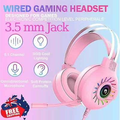 $29.99 • Buy Wired Gaming Headset With Mic 3.5mm Jack USB RGB Backlit Over-Head For PC Games 