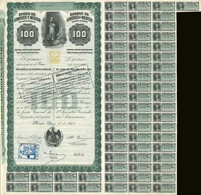  Queen Victoria  100 Pesos Banco De Londres Y Mexico - Mexican Stocks & Bonds • $855