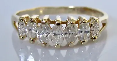 Gold Diamond Ring - 18ct Gold Marquise Cut Diamond (0.50ct) 7 Stone Ring Size P • $678.23