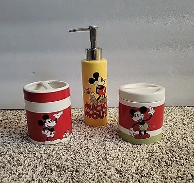 Mickey Mouse Toothbrush Ceramic Bathroom 4 Piece Set Accessory Vintage • $28