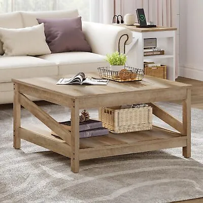 2-Tier Square Coffee Tables With Storage For Living Room Center Cocktail Table • $69.98