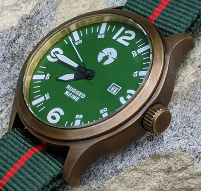 Solid Brass Field Tool Military Watch Japan Movement Pilot 44mm Dark Green • $75