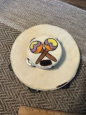 2 Vintage Tambourines 10” & 4” Mexico Souvenir Wood Single Row - See Photos. • $13