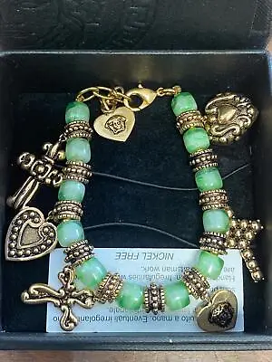 Gianni Versace Green Bead Gold Tone Charm Bracelet 7 -8  New Old Stock #021 • $109