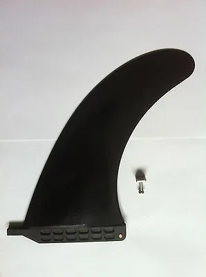 Surfboard Longboard Fin 10  Inch Black Neutral White +Plate & Screw Sup Mal New! • £16.99