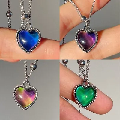 Retro Heart Mood Pendant Necklace Color Change With Emotion Temperature Jewelry • $1.13