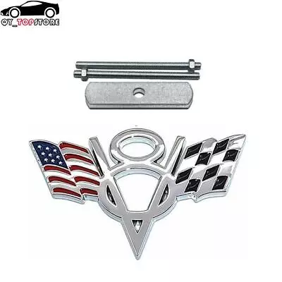 Chrome V8 USA Flag Metal Car Front Grille Grill Hood Badge Emblem Decal W/ Screw • $10.79