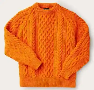 Filson Wool Fisherman's Sweater 20205484 Orange Flame Scottish Cable Hand Knit • $299.99