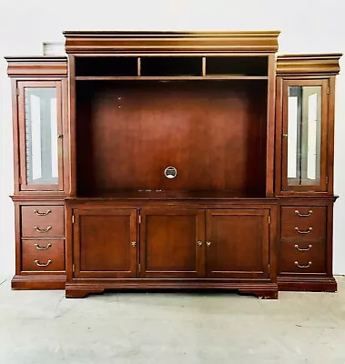 Ethan Allen Red Oak Entertainment Center With Lighted Glass Shelves • $250