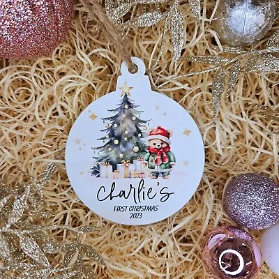 Baby's First Christmas~ Personalised Wooden Xmas Tree Bauble Decoration Ornament • £4.99