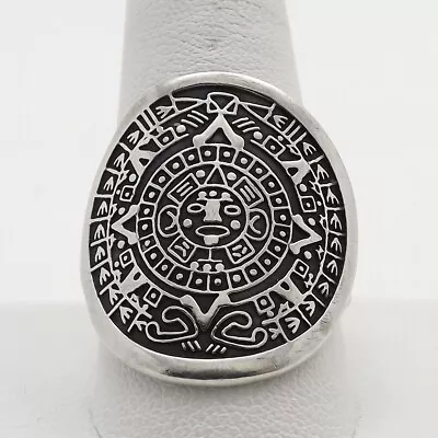 Vintage Mexican Sterling Silver Aztec Mayan Sun Calendar Ring Sz11 Unisex  • $84.55