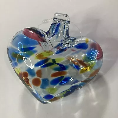 Vintage Beautiful Large Hand Blown Glass Heart Ornament Clear Multi Color • $9.99