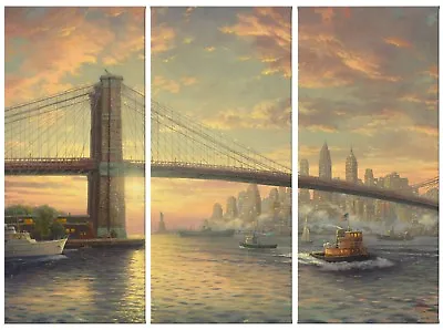 £326.62 • Buy Thomas Kinkade The Spirit Of New York 36 X 48 Triptych Giclee Canvas Prints