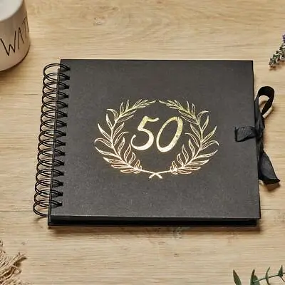 £13.99 • Buy 50th Birthday Black Scrapbook Photo Album With Gold Script Laurel Wreath