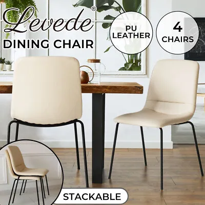 $179.99 • Buy Levede Stackable Dining Chairs Kitchen Lounge Chair PU Leather Beige Set Of 4