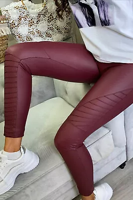 New Women Wet Look Faux Leather Pants Ladies High Waist Skinny Legging Trousers • £12.99