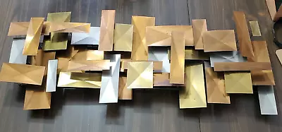 Wall Art Sculpture Modernist Metal Brutalist Geometric Abstract 32x15x4  3D MCM • $169.99