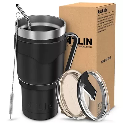 Atlin Tumbler 30oz Stainless Steel Vacuum Insulation - Black Travel Coffee Mug • $19.99