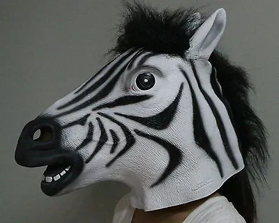 Deluxe Zebra Mask Latex Fancy Dress Costume Horse Zoo Safari Animal Adult Size • $50.34