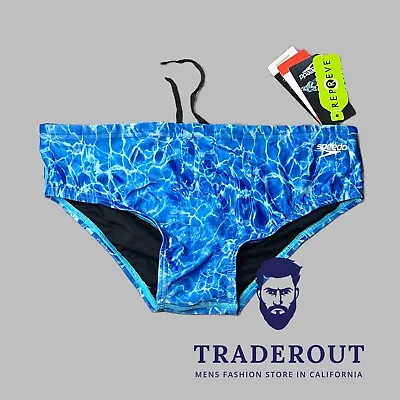 Speedo Men Blue Eco Pro LT Shimmer Swim Brief Swimsuit Size 34 36 • $34.20