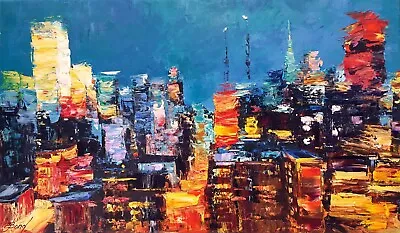 City Electric By Elena Bond Original Mixed Media On Canvas Signed UNFRAMED • $3200