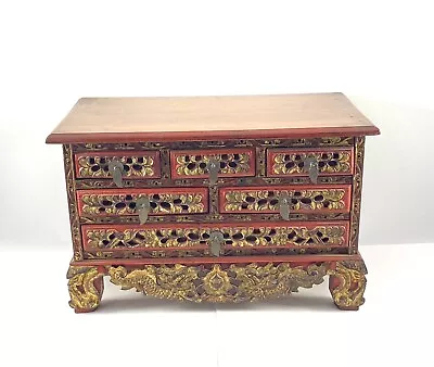 Qing Dynasty 19th Century Chinese Carved Dragon Red Lacquer Gold Jewelry Box • $1500