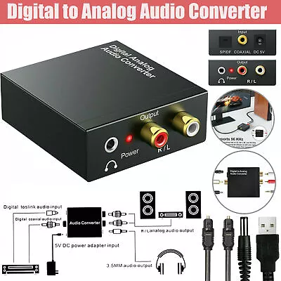 Optical Coaxial Toslink Digital To Analog Audio Converter Adapter RCA 3.5mm L/R • $7.94