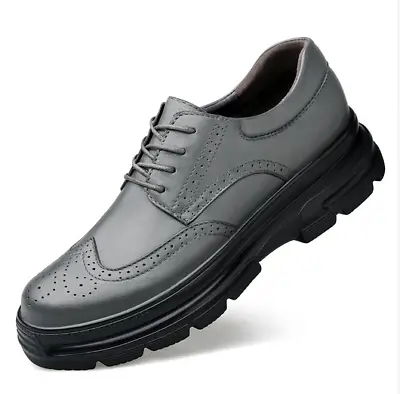Mens Leather Lace Up Platform Flat Heels Round Toe Fashion Dress Business Shoes • $66.02