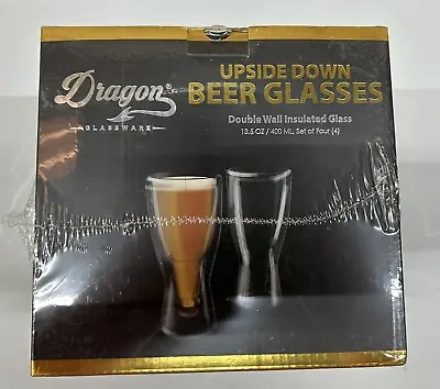 Dragon Glassware Upside Down Beer Glasses Set Of 4 NEW Double Wall Insulated • £28.39