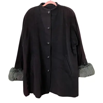 Max Mara Coat Womens Size 10 Purple Gray Wool Mohair Cashmere Fur Trim Longline • $96.88