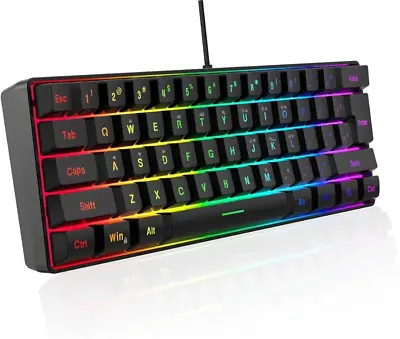 60% Wired Keyboard 61 Keys RGB Backlit Gaming Keyboard Ergonomic Black • $22.99